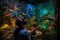 person, wearing vr headset and headphones, exploring virtual jungle with exotic animals