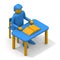 A person who reads a book. Sit at the desk. study. Someone who likes reading. isometric