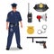 Personal basic gear of male officer in white background
