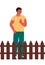 Personal boundaries and loneliness concept. Man protects himself with a fence.