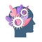 Personal development vector concept. NLP symbol, Natural Language Processing, mental growth idea. Human head with gears