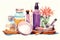 Personal grooming and skincare items self care background