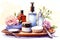 Personal grooming and skincare items self care background