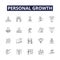 Personal growth line vector icons and signs. Progress, Refinement, Maturity, Expansion, Realization, Advancement