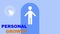 Personal growth training intro, white human figure in gate on light blue background, growing star symbol, thumb up