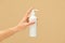 Personal Hygiene. Female Hand Holding Gel Sanitizer Bottle To Stop Coronavirus Epidemic. Washing Hands For Virus Prevention