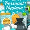 Personal hygiene poster, skin care and wash items