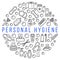 Personal hygiene products circle banner with line flat icon. Vector illustration hygiene for people. Any text can be