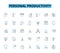 Personal productivity linear icons set. Focus, Efficiency, Time-management, Organize, Prioritize, Procrastination