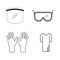 Personal Protective Equipment PPE Set. Various PPE for Covid-19. Face Shield eye goggles gloves gown. EPS vector icons