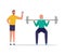 Personal sport coach training powerlifter, flat vector illustration isolated.