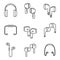 Personal wireless earbuds icons set, outline style
