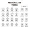 Personality types vector illustration. BW outlined person profile symbols.