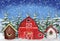 Personalized christmas decoration with farm barn, pine trees, lights and snow for studio photography