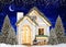 Personalized decoration christmas houses with pine trees, lights, for studio photography