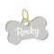 A personalized pet tag. A bone-shaped tag with an address and a name for dogs. A simple flat vector illustration