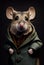 The personification of animal features. A mouse dressed in stylish human clothes. Standing confidently and decisively.