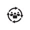 Personnel change concept black icon design. People staff and arrows cycle sign. Teamwork symbol. Social network insignia.