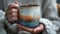 A persons hand holding a ceramic mug feeling the weight and texture of the glaze.
