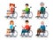 Persons in wheelchair. Hospital patient with disability. Disabled boy and girl, man woman and old people in wheelchairs