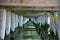 Perspecitve view of poles of Sopot Pier at Baltic Sea, Poland