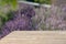 Perspective background with wooden table for your design. Lavender field region Provence