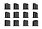 Perspective company icons and vector buildings set, Black office collection on white background