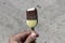 Perspective front shot of healthy small ice cream with stick in Greece at summertime