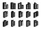 Perspective icons company set on white background, Black building line vector collection