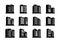 Perspective icons company and vector buildings set, Black office collection on white background