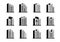 Perspective Line buildings and bank icons set, Company and office vector collection, Isolated edifice and residential