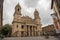 Perspective of the neoclassical dome of the Church of Saint Lawrence Iglesia de San Lorenzo in Pamplona, Navarre, Spain. It