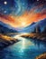 perspective river. fabulous painting illustration outstanding abstract stars turn resolution astonishing Cinematic