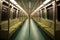 perspective shot of a long, empty subway train carriage