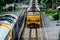 Perspective of Thai Red Sprinter train, Diesel locomotive.