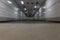 Perspective view of Ambient public underpass with white tiled walls and stripes of ceiling neon lights