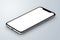 Perspective view isometric white similar to iPhone X smartphone mockup lies on gray surface