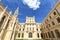 Perspective view of Lednice castle court under deep blue sky