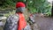 Perspective view, moss covered statues of Jizo in Nikko