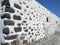 Perspective view of typical Canarian style white wall. Detail of traditional architecture and construction. White rural facade and