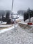 A perspective view of the winter lift on the mountain for skiers