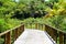 Perspective of wood bridge in deep tropical forest.