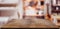 Perspective wood table counter in home office.Empty wooden tabletop with blurred music workplace background.Mock up template for