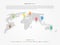 Perspective world map infographic with colorful pointers