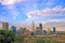 Perth city skyline and cityline framed by native bush