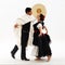 Peru dancing couple with typical dance costumes - la marinera - on white background