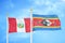 Peru and Eswatini Swaziland two flags on flagpoles and blue sky