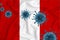 Peru flag. Blue viral cells, pandemic influenza virus epidemic infection, coronavirus, infection concept. 3d-rendering