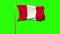 Peru flag waving in the wind. Green screen, alpha