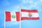 Peru and French Polynesia two flags on flagpoles and blue sky